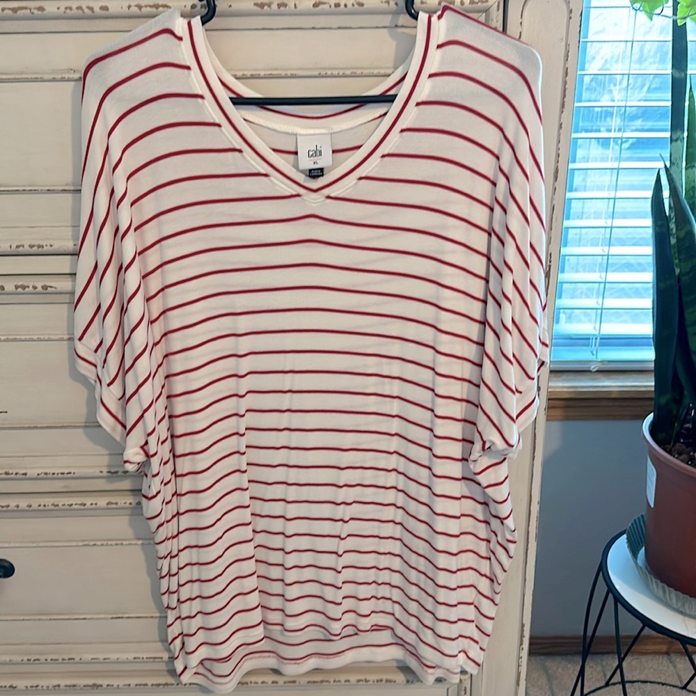 cabi short sleeve T-shirt red/white striped XL